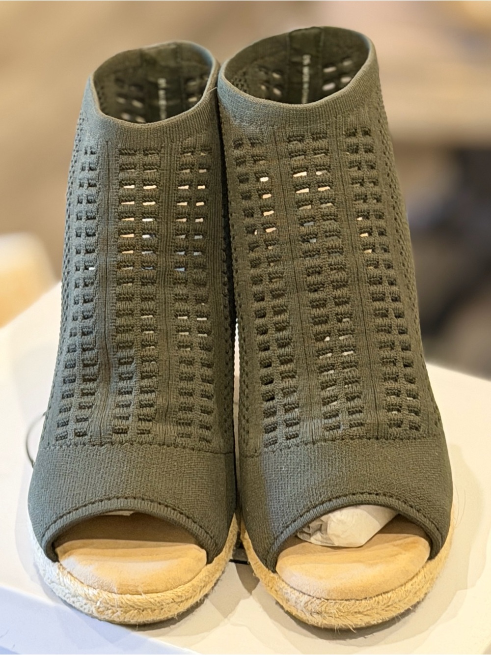 Steve Madden Olive Knit Peep-Toe Wedge Sandals